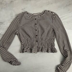 Missguided brown and off white striped ruffled blouse